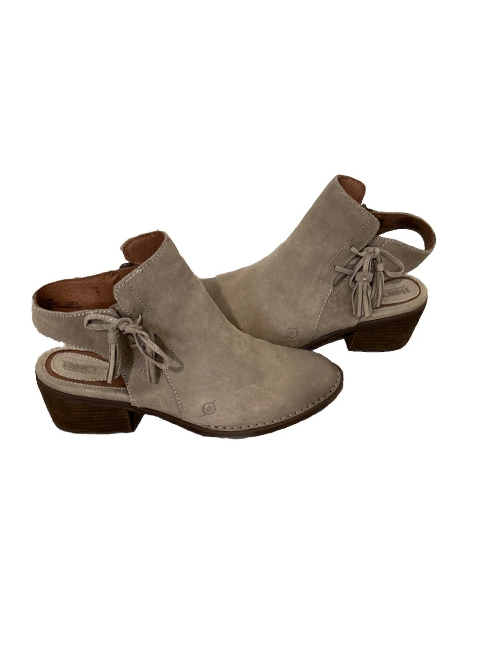 Born Slingback Women’s Taupe Suede Leather Block Heel Zip Booties Size 10M